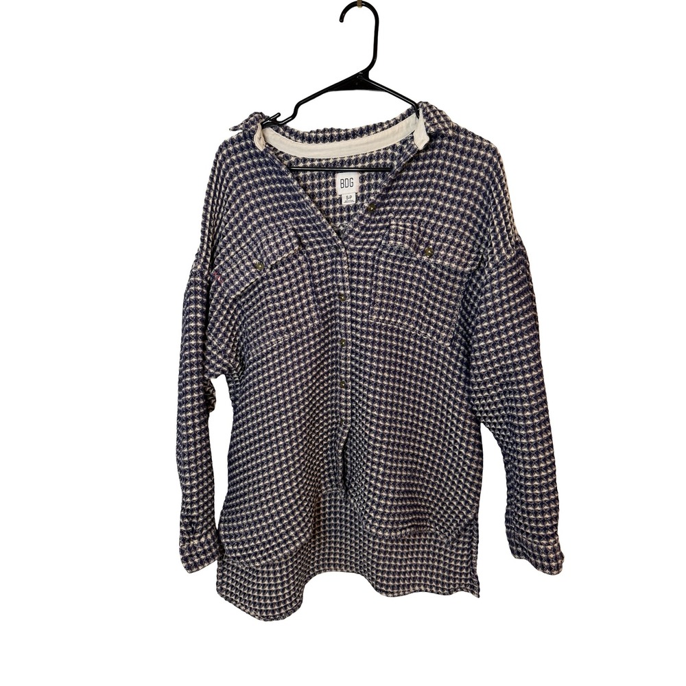 BDG Urban Outfitters Navy Blue Diamond Pattern Button Down Shirt Shacket Small